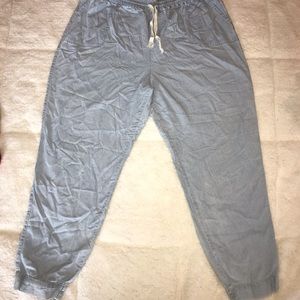 Plus Size Striped Blue/White Drawstring Joggers